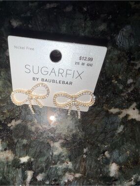 Sugarfix by BaubleBar Gold Bow Crystal Stud Earrings NEW